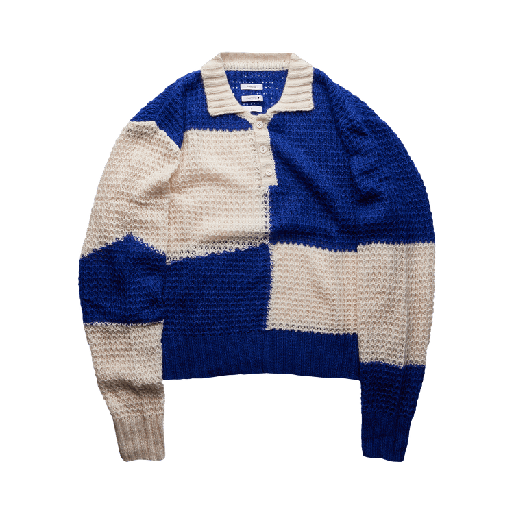Mr. Saturday Loose Knit Long-Sleeve Polo "Blue/Ecru"