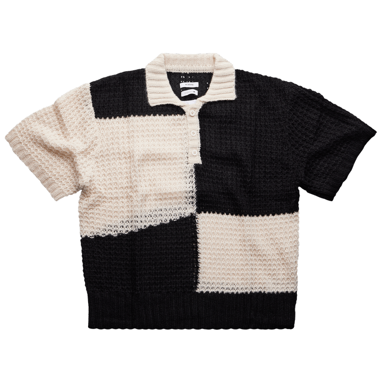 Mr. Saturday Loose Knit Short-Sleeve Polo "Black/Ecru"