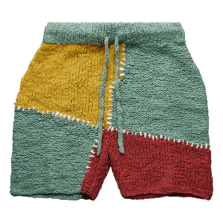 The Elder Statesman Cotton Knit Patch Short "Juniper/Brick/White/Yellow"