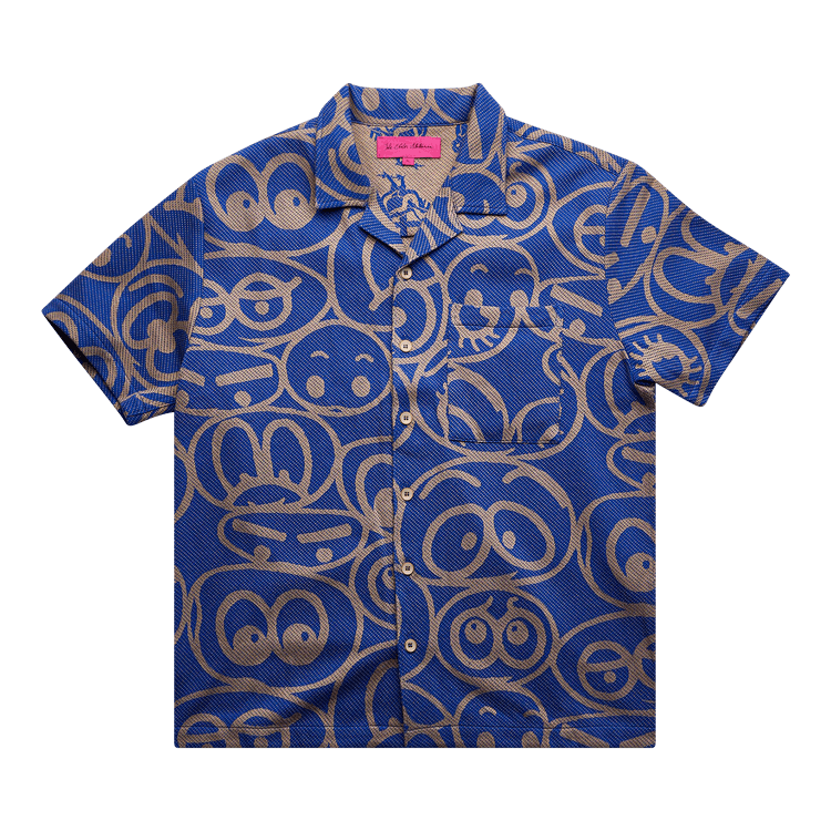 The Elder Statesman Expression Button Shirt Short-Sleeve "Blue Jay/Khaki"