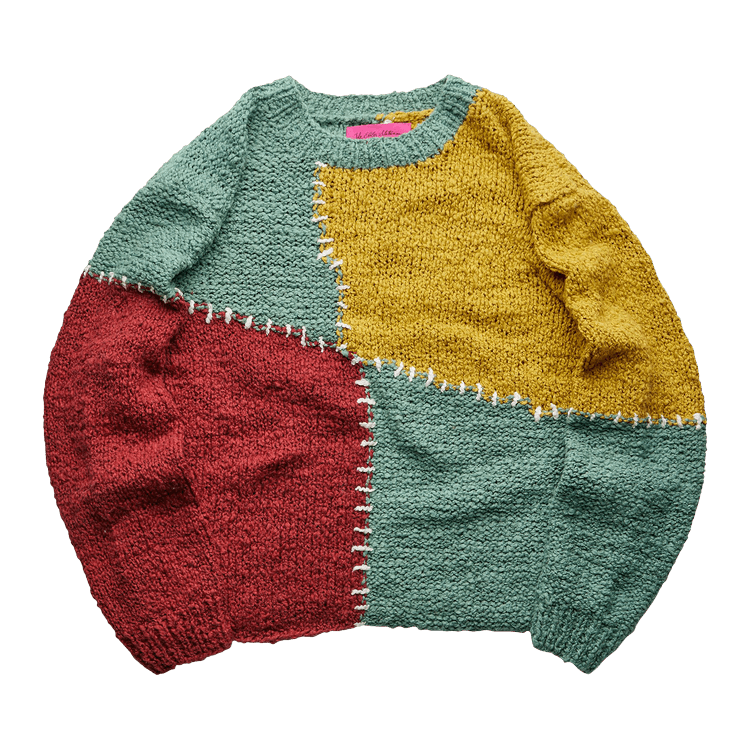 The Elder Statesman Cotton Knit Patch Crew "Juniper/Brick/White/Yellow"