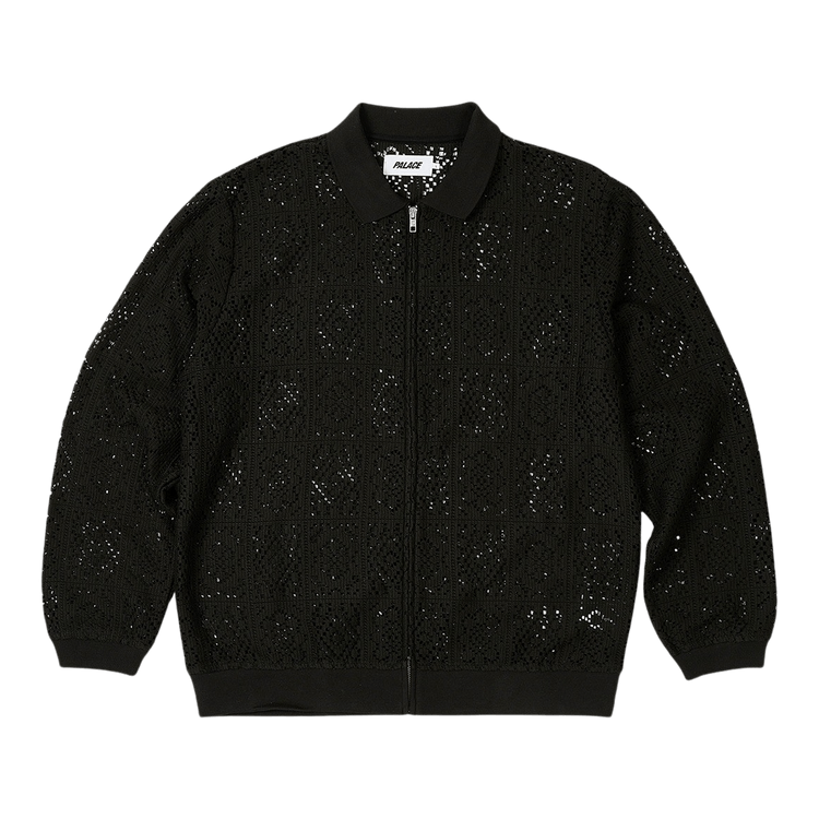 Palace Crochet Zip Long-Sleeve Polo "Black"