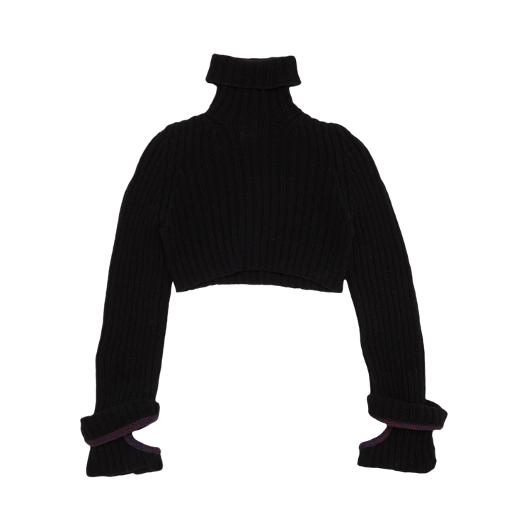 Yohji Yamamoto Cropped Turtleneck Sweater With Contrast Cuffs "Black"