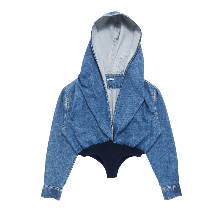 Alaïa Hooded Denim Vareuse Bodysuit "Blue"