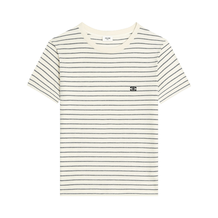 CELINE Regular Triomphe T-Shirt In Striped Jersey "White/Grey/Black"