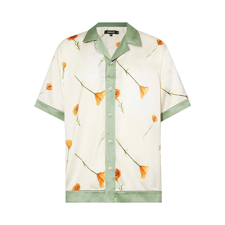 Nahmias Colorblock Poppy Short-Sleeve Silk Shirt "Poppy/Ivory"