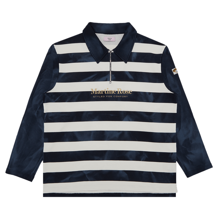 Martine Rose Zip Up Polo "Navy/White Stripe"