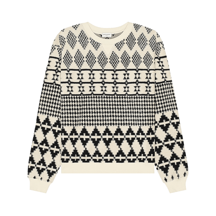 Saint Laurent Jacquard Raglan Sleeve Sweater "Natural/Black"