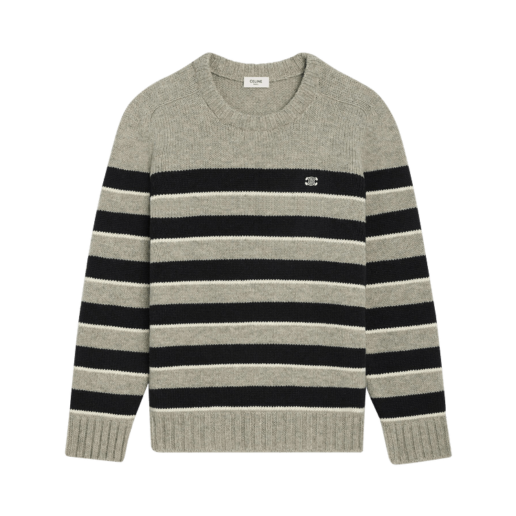 CELINE Triomphe Crewneck Sweater "Light Grey/Black"