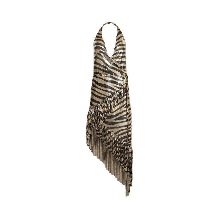 Rabanne Halter Asymetrical Dress "Light Gold Tiger"