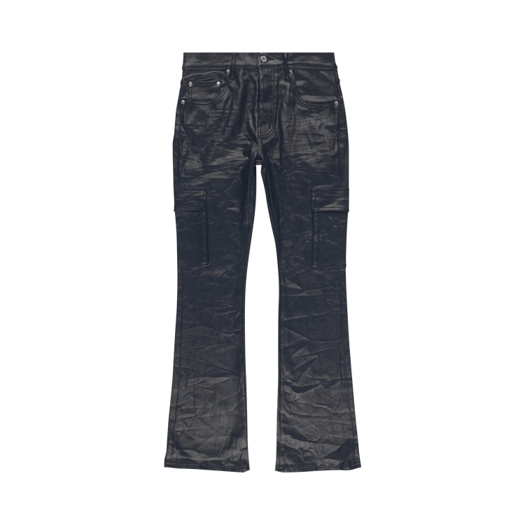 PURPLE BRAND Cargo Flare Jeans "Black Patent Film"
