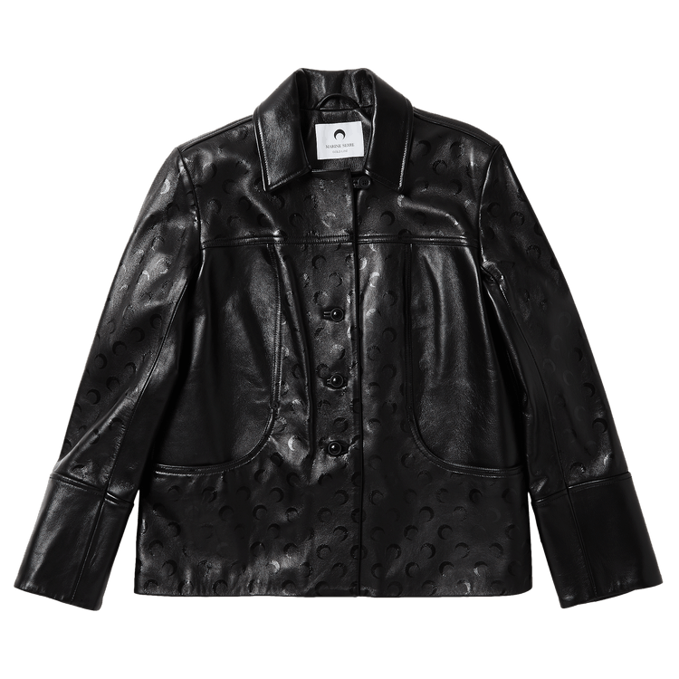 Marine Serre Crescent Moon Boxy Leather Jacket "Black"