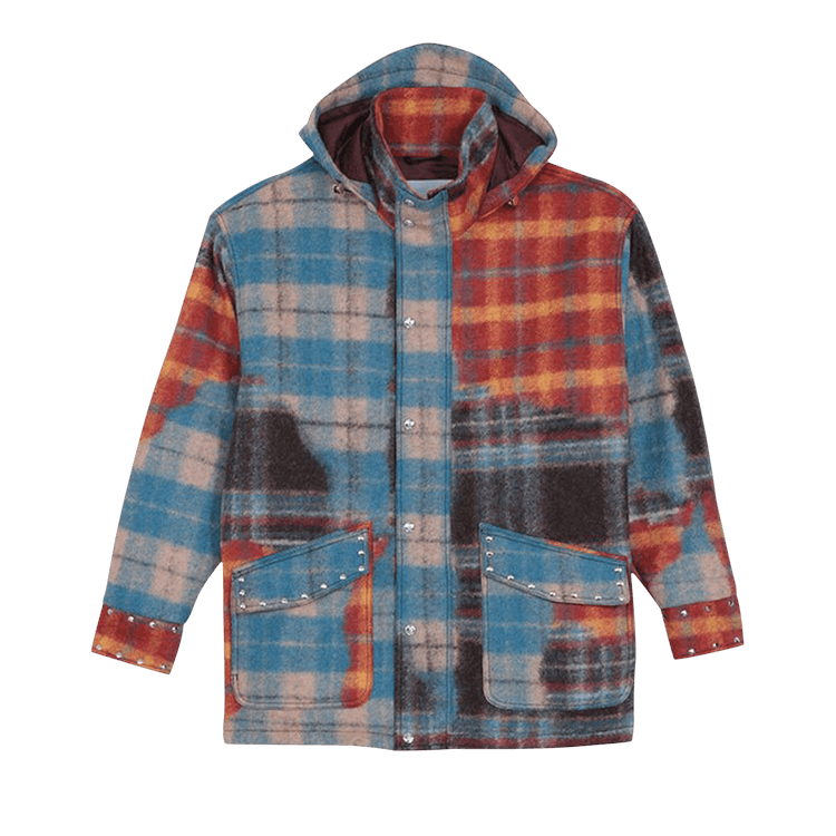 BLUEMARBLE Studded Tartan Wool Parka "Red/Blue"