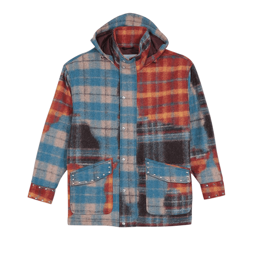 BLUEMARBLE Studded Tartan Wool Parka "Red/Blue"