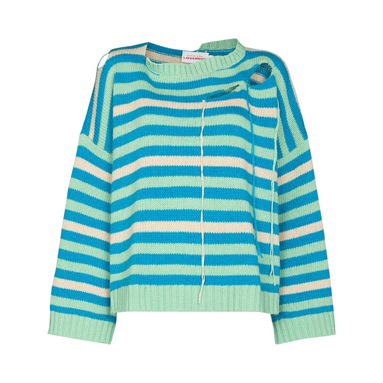 Charles Jeffrey Loverboy Envelope Neck Long-Sleeve Top "Blue/Ecru Stripe"