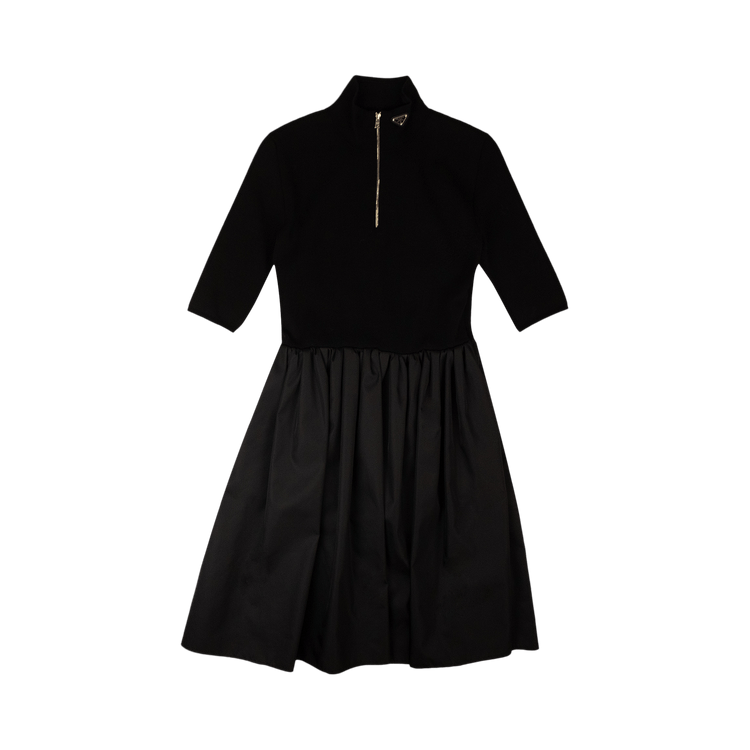 Prada Nylon And Knit Midi Dress "Black"