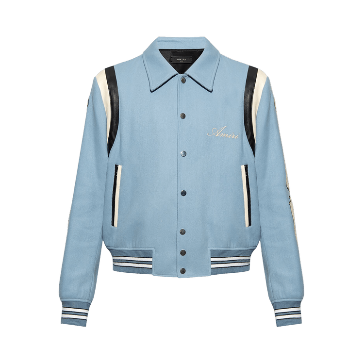 Amiri Varsity Bones Bomber Jacket "Slate Blue"