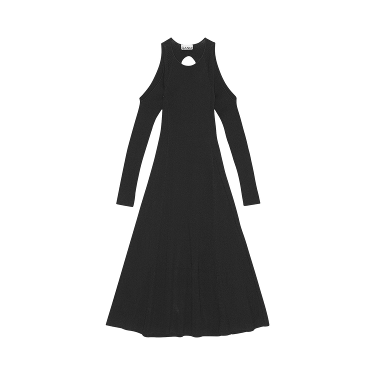GANNI Melange Open Back Midi Dress "Black"