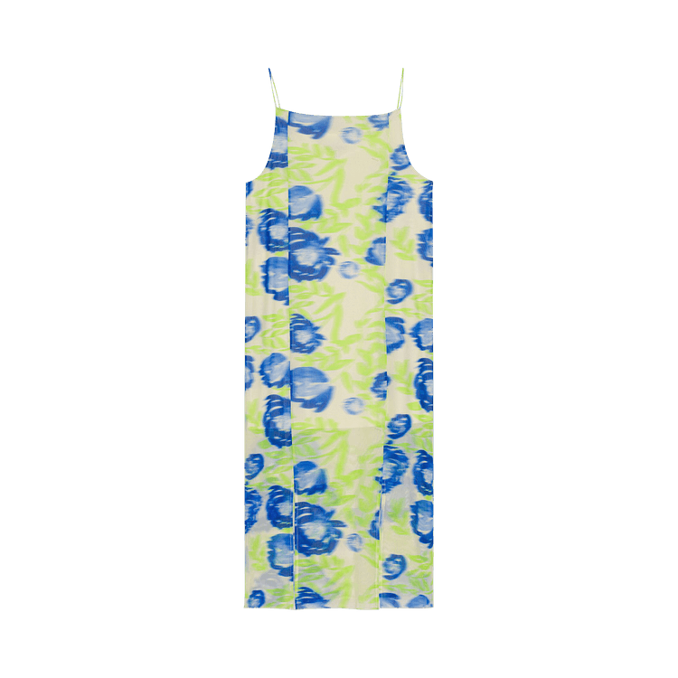 GANNI Printed Mesh Slip Dress "Strong Blue"