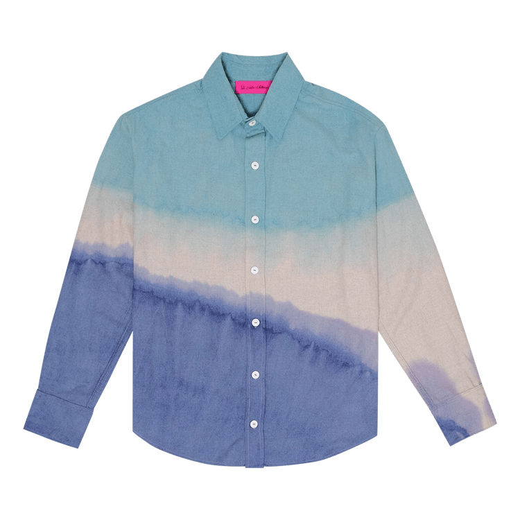 The Elder Statesman Blot Recycle Cash Long-Sleeve Shirt "Oatmeal/Adriatic/Navy"