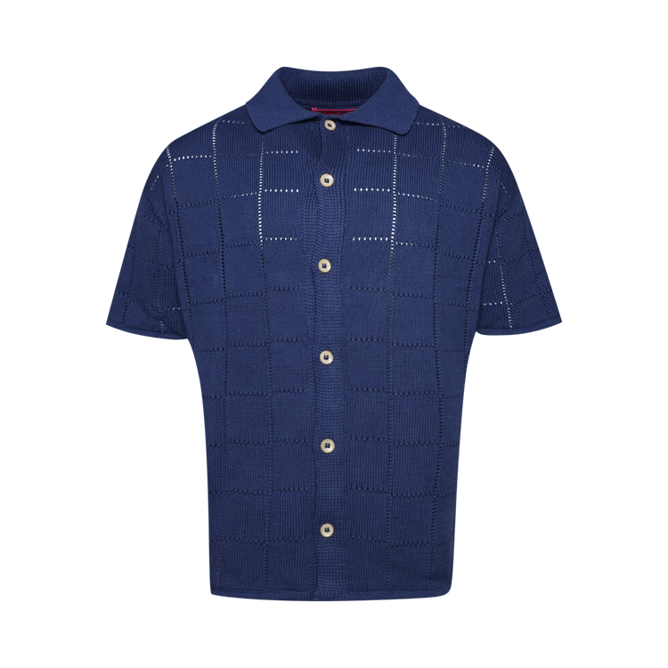 The Elder Statesman Grid Pointelle Shirt Short-Sleeve "Blue Jay"