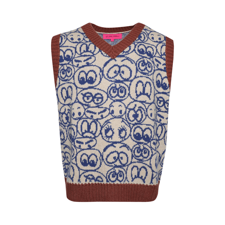 The Elder Statesman Expression V-Neck Vest "Hickory/Blue Jay/Khaki"