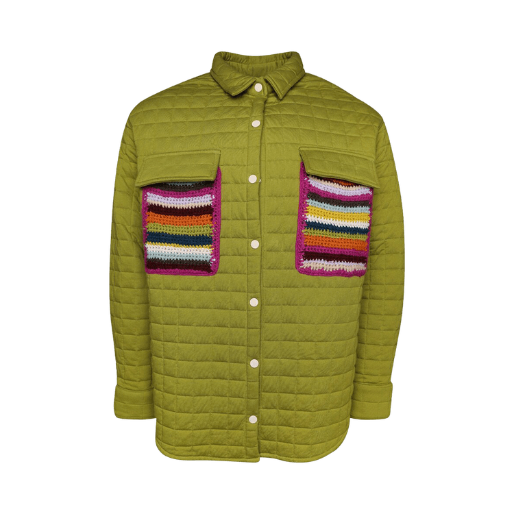 The Elder Statesman Quilted Shacket "Snap Pea"