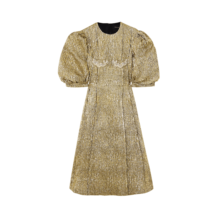 Simone Rocha Puff Sleeve Fitted Dress With Embellishment Cup Detail "Detail Gold/Pearl/Clear"