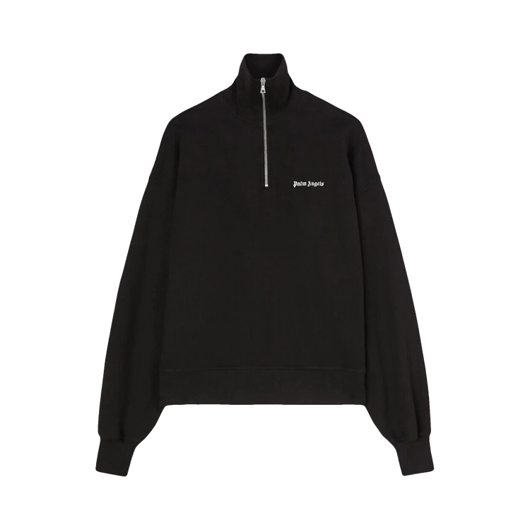 Palm Angels Logo Embroidered Half Zip Sweatshirt "Black/White"