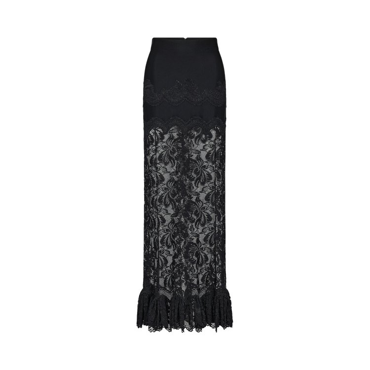 Rabanne Floral Embroidered Stretch Woven Maxi Skirt "Black"