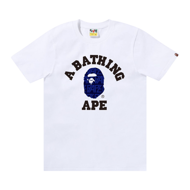 BAPE Logo Monogram College Tee "White/Navy"
