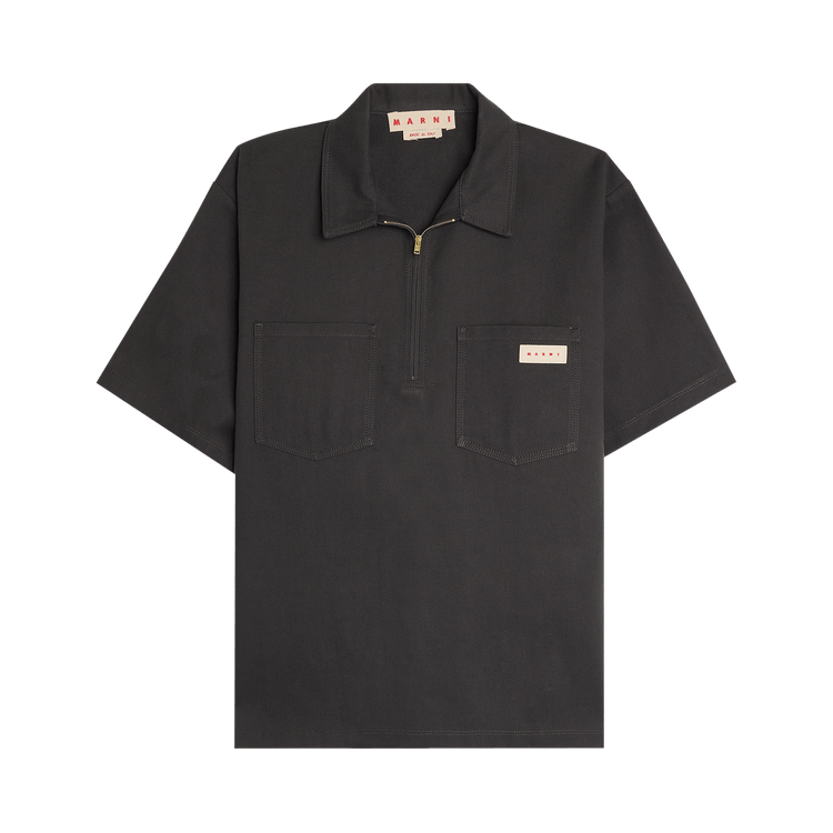 Marni Workwear Gabardine Short-Sleeve Zip Polo "Granite"
