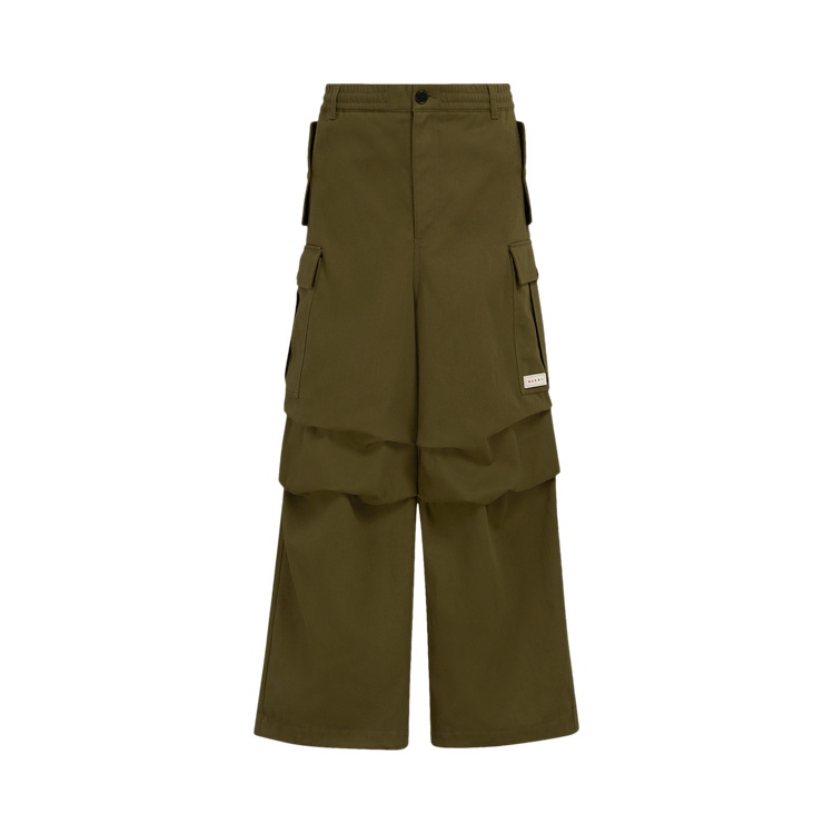 Marni Gabardine Workwear Drawstring Cargo Pants "Leaf Green"