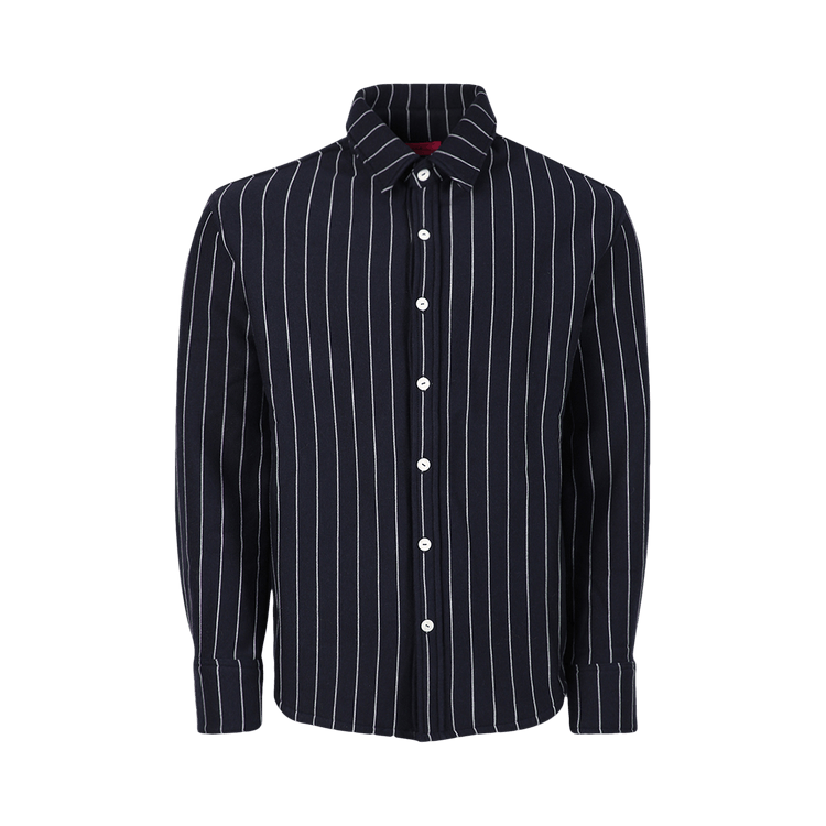 The Elder Statesman Pinstripe Terry Shirt "Navy/White"