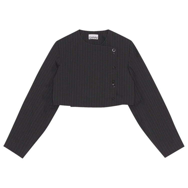 GANNI Stretch Stripe Cropped Blazer "Black"
