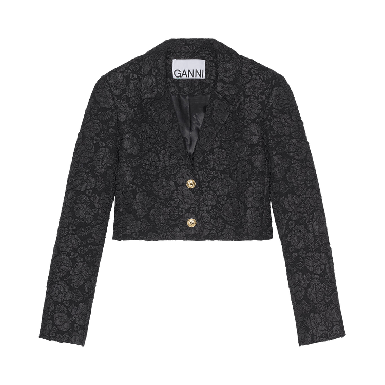 GANNI Stretch Jacquard Cropped Blazer "Black"