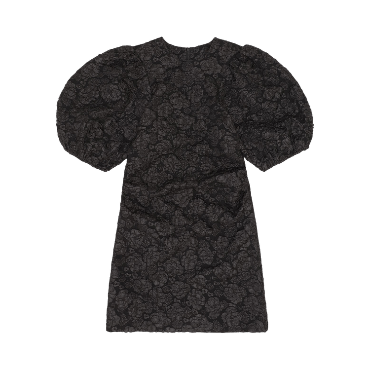 GANNI Stretch Jacquard Puff Sleeves Mini Dress "Black"