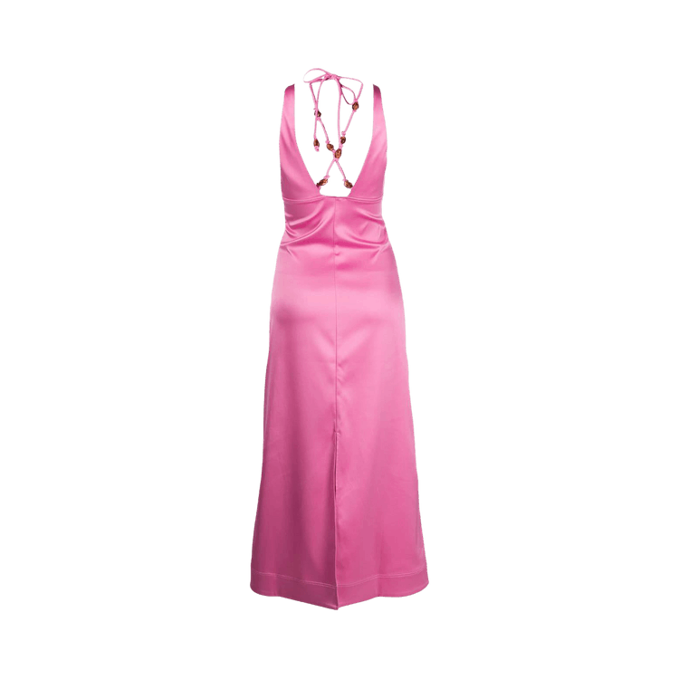 GANNI Double Satin Halter Neck Dress "Orchid"