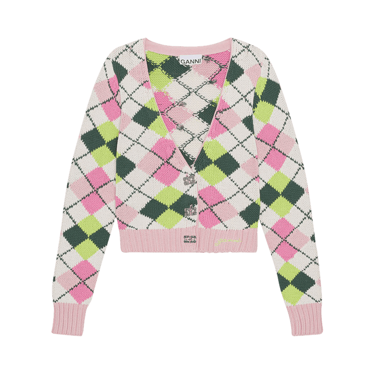 GANNI Graphic V Neck Cardigan "Multicolor"