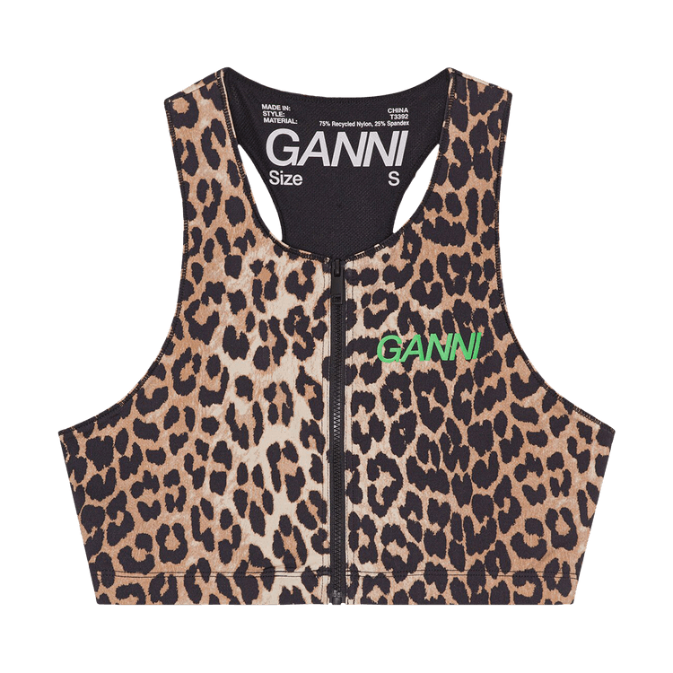 GANNI Active Racerback Zipper Top "Leopard"