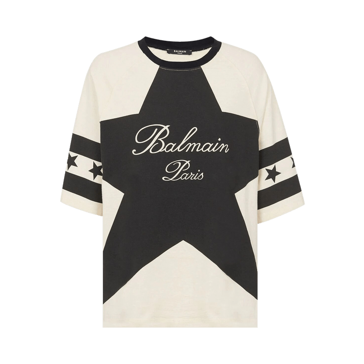 Balmain Signature Stars Bulky T-Shirt "Cream/Black"