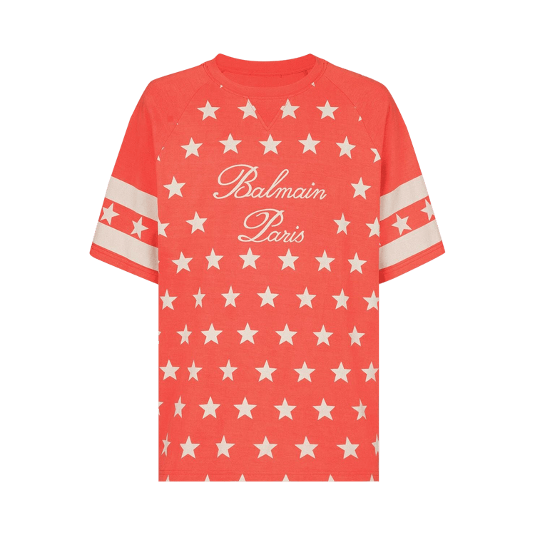 Balmain Signature Stars Print T-Shirt "Poppy/Cream"