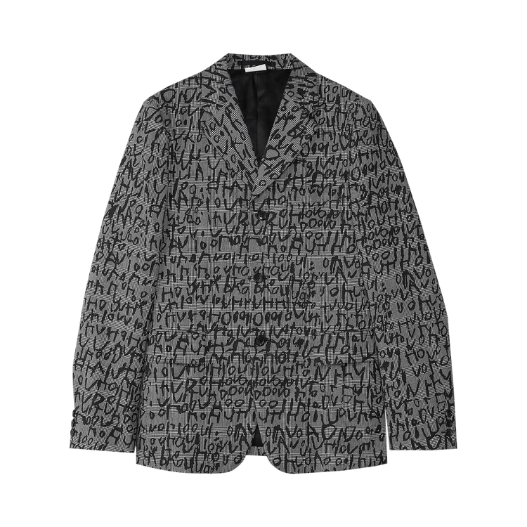 Comme des Garçons Homme Plus Letter Prints Over Houndstooth Blazer "Black"