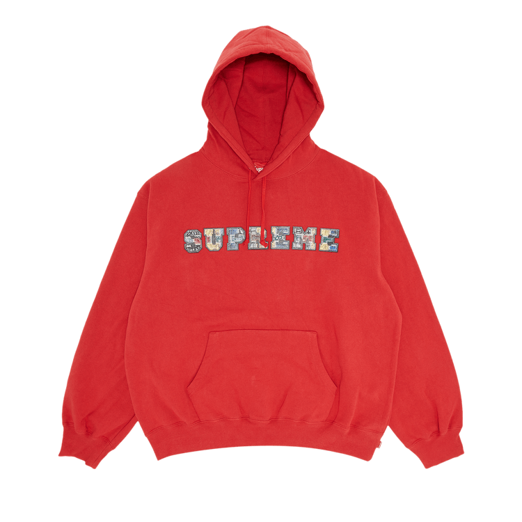 Supreme Collegiate Patchwork Leather Hooded Sweatshirt "Burnt Red"