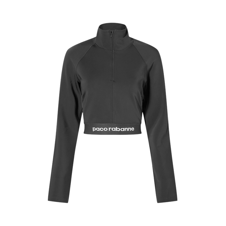 Rabanne Tape Logo High Neck Crop Top "Black"