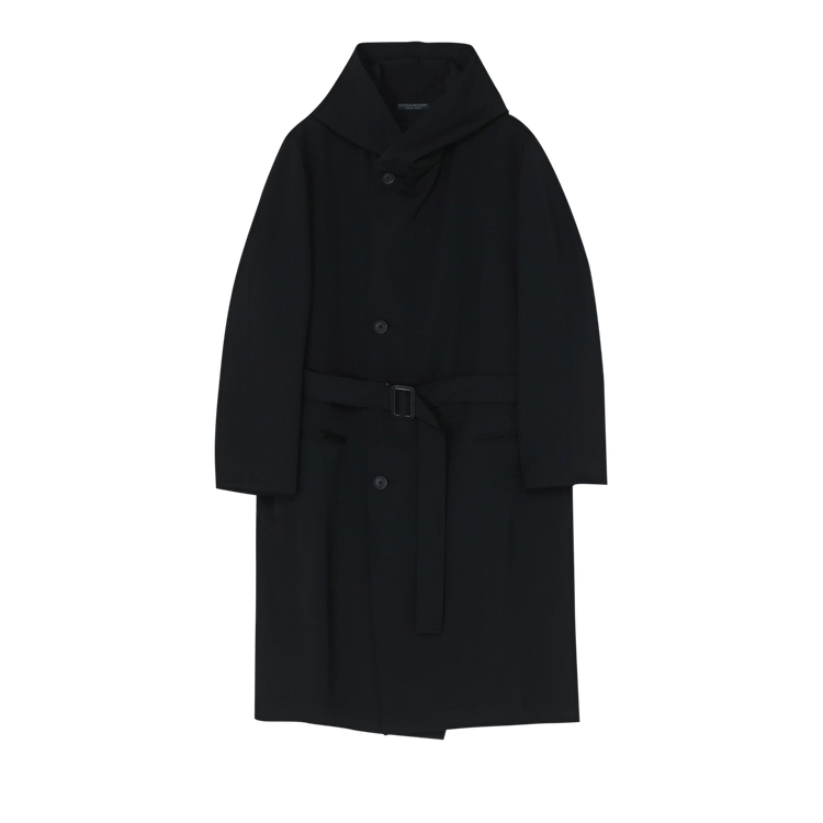 Yohji Yamamoto Wool Gabardine Hooded Coat "Black"