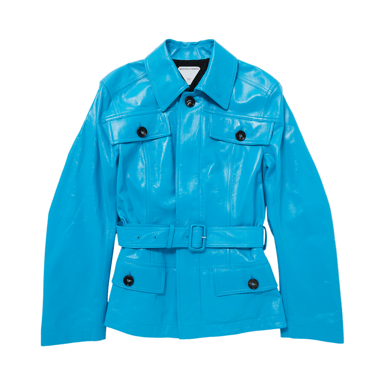 Bottega Veneta Shiny Leather Jacket "Pool Blue"