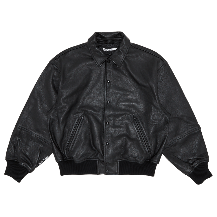 Supreme GORE-TEX Infinium WINDSTOPPER Leather Varsity Jacket "Black"