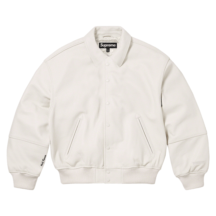 Supreme GORE-TEX Infinium WINDSTOPPER Leather Varsity Jacket "White"