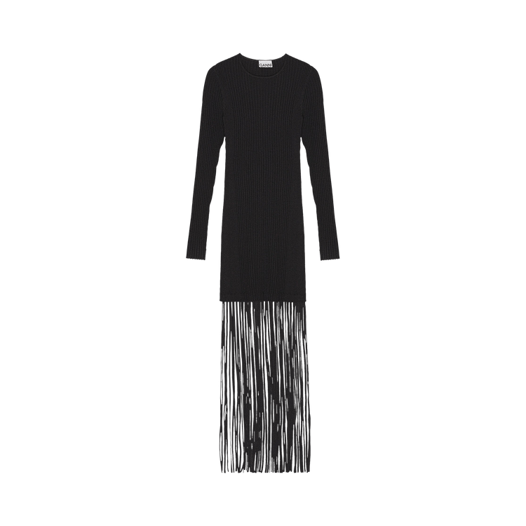 GANNI Knit Fringe Mini Dress "Black"
